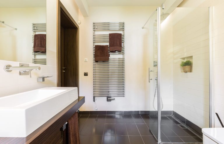 Glass Shower In Elegant Bathroom